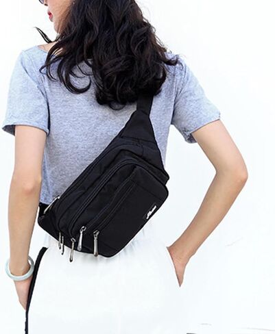 ChuLian Fanny Pack for Men Women, Waist Pack Hip Bum Bag with 6 Pockets, Waist Bag with Adjustable Strap Waterproof Fanny Packs for Hiking Traveling Black in Kuwait