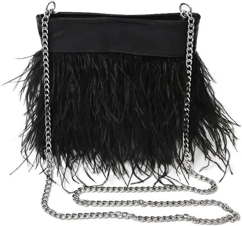 Women Natural Fluffy Ostrich Feather Evening Clutch Purse Shoulder Crossbody Bag in Saudi Arabia