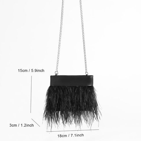 Women Natural Fluffy Ostrich Feather Evening Clutch Purse Shoulder Crossbody Bag in Saudi Arabia