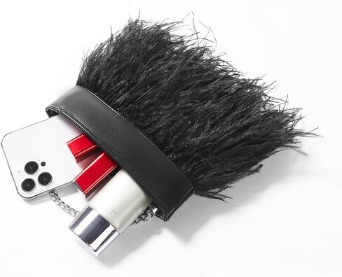 Women Natural Fluffy Ostrich Feather Evening Clutch Purse Shoulder Crossbody Bag in Saudi Arabia