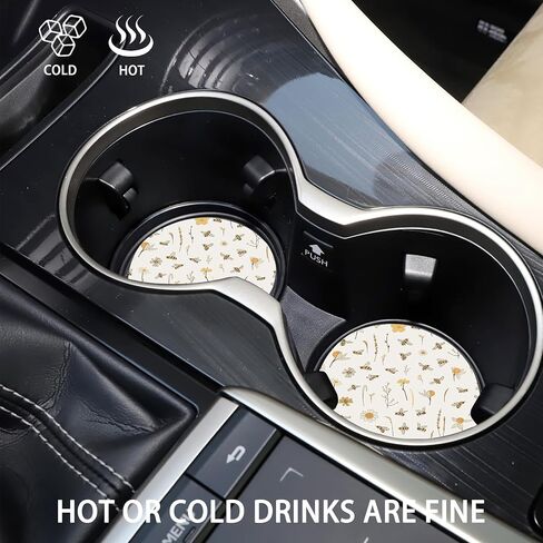 Bees Boho Florals Car Coasters, Car Coasters for Cup Holders, 2PCS Universal Anti Slip Car Accessories, 2.56in Cute Car Coasters with A Finger Notch in Saudi Arabia