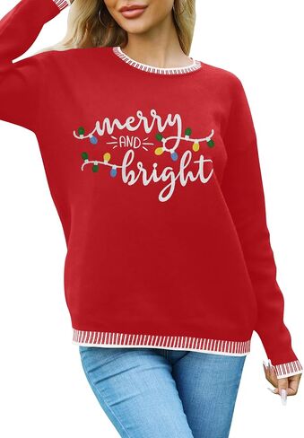 Christmas Sweaters for Women: Merry and Bright Sweatshirt Merry Christmas Long Sleeve Pullover Tops in Kuwait