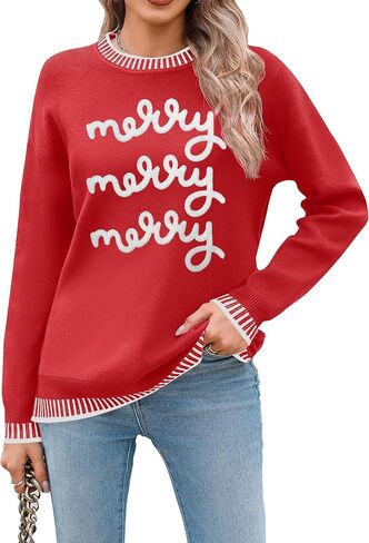 Christmas Sweaters for Women: Merry and Bright Sweatshirt Merry Christmas Long Sleeve Pullover Tops in Kuwait