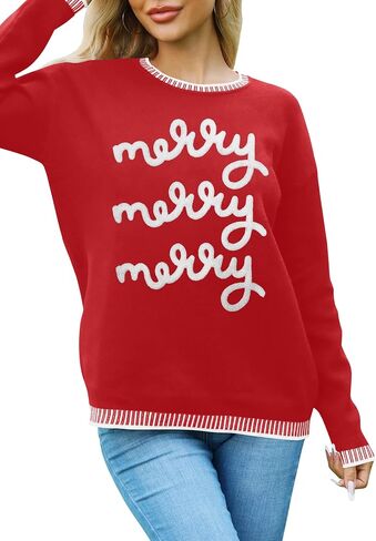 Christmas Sweaters for Women: Merry and Bright Sweatshirt Merry Christmas Long Sleeve Pullover Tops in Kuwait