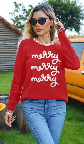 Christmas Sweaters for Women: Merry and Bright Sweatshirt Merry Christmas Long Sleeve Pullover Tops in Kuwait