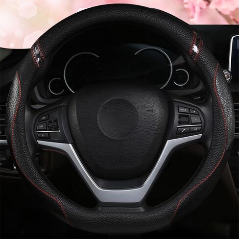 Cxtiy D-Shaped Flat Bottom Steering Wheel Cover for Women Girl - Stylish Car Accessory Non-Slip Car Interior Accessories (Pink) in Saudi Arabia