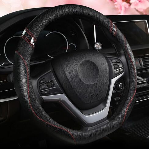 Cxtiy D-Shaped Flat Bottom Steering Wheel Cover for Women Girl - Stylish Car Accessory Non-Slip Car Interior Accessories (Pink) in Saudi Arabia