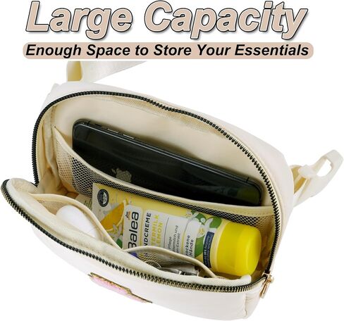 هدايا عيد ميلاد للفتيات بعمر 4 5 6 7 8 9 10 11 12 13 عامًا، حقيبة فاني باك عبر الجسم وحقيبة حزام وحقيبة مجوهرات للسفر منظم صندوق مجوهرات صغير للنساء أشياء لطيفة | كريم، أ in Kuwait