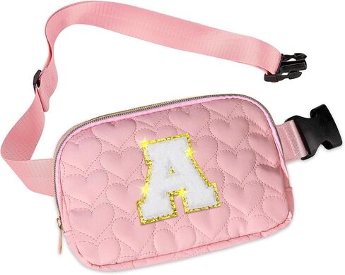 Basumee Fanny Pack for Girls Heart-quilted Letter Belt Bag Crossbody Bags with Smooth Zipper Waist Bag for Women Teen Girl Fanny Packs, Pink, A in Saudi Arabia