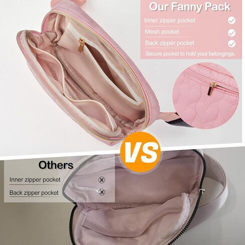 Basumee Fanny Pack for Girls Heart-quilted Letter Belt Bag Crossbody Bags with Smooth Zipper Waist Bag for Women Teen Girl Fanny Packs, Pink, A in Saudi Arabia