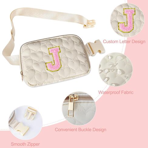 Basumee Fanny Pack for Girls Heart-quilted Letter Belt Bag Crossbody Bags with Smooth Zipper Waist Bag for Women Teen Girl Fanny Packs, Pink, A in Saudi Arabia