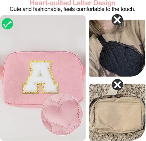 Basumee Fanny Pack for Girls Heart-quilted Letter Belt Bag Crossbody Bags with Smooth Zipper Waist Bag for Women Teen Girl Fanny Packs, Pink, A in Saudi Arabia