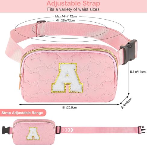 Basumee Fanny Pack for Girls Heart-quilted Letter Belt Bag Crossbody Bags with Smooth Zipper Waist Bag for Women Teen Girl Fanny Packs, Pink, A in Saudi Arabia