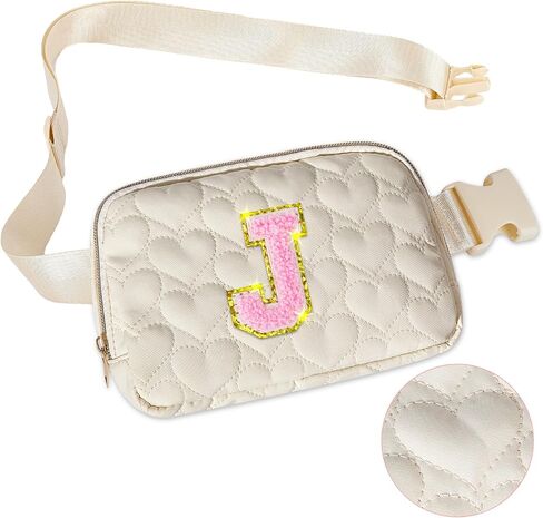 Basumee Fanny Pack for Girls Heart-quilted Letter Belt Bag Crossbody Bags with Smooth Zipper Waist Bag for Women Teen Girl Fanny Packs, Pink, A in Saudi Arabia
