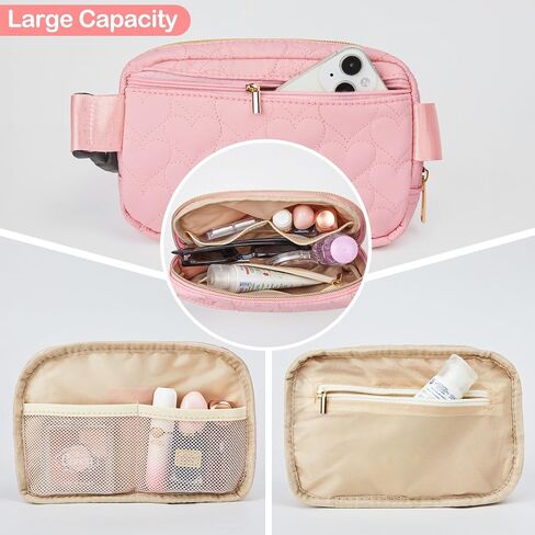 Basumee Fanny Pack for Girls Heart-quilted Letter Belt Bag Crossbody Bags with Smooth Zipper Waist Bag for Women Teen Girl Fanny Packs, Pink, A in Saudi Arabia