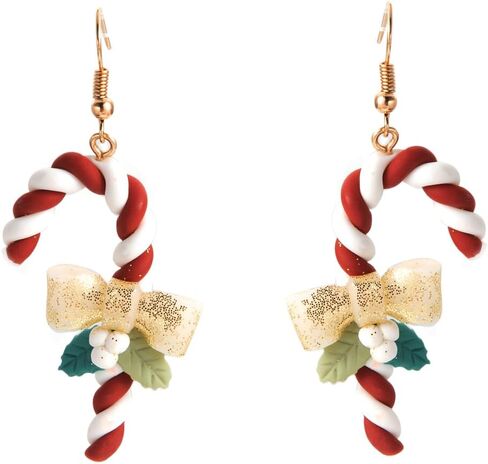 Christmas Earrings For Women Fun Candy Cane Dangle Earrings Christmas Bow Earrings Lightweight Holiday Earrings Christmas Jewelry Gift in Saudi Arabia