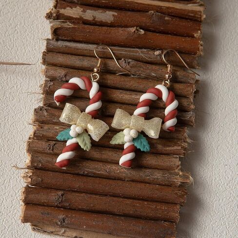 Christmas Earrings For Women Fun Candy Cane Dangle Earrings Christmas Bow Earrings Lightweight Holiday Earrings Christmas Jewelry Gift in Saudi Arabia