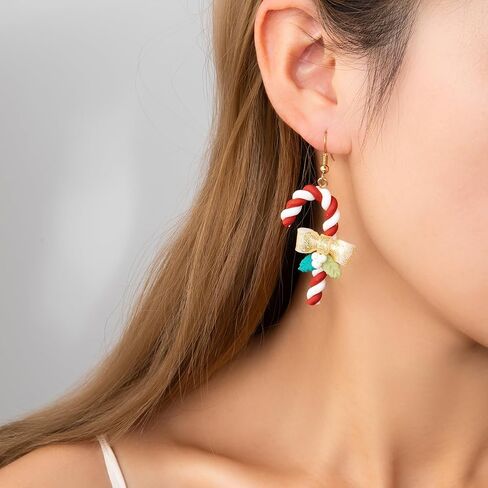 Christmas Earrings For Women Fun Candy Cane Dangle Earrings Christmas Bow Earrings Lightweight Holiday Earrings Christmas Jewelry Gift in Saudi Arabia