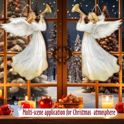 2 Pcs Christmas Angel Hanging Sign Wooden Christmas Welcome Decor Angel Door Sign Christmas Wall Plaque Xmas Angel Decoration for Christmas Fireplace Home Indoor Outdoor Decor 19.7 x 13.8 Inch in Saudi Arabia