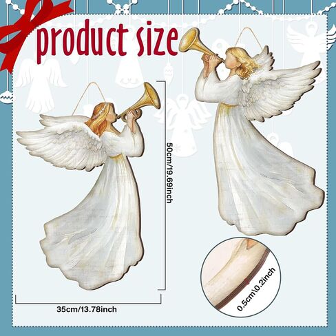 2 Pcs Christmas Angel Hanging Sign Wooden Christmas Welcome Decor Angel Door Sign Christmas Wall Plaque Xmas Angel Decoration for Christmas Fireplace Home Indoor Outdoor Decor 19.7 x 13.8 Inch in Saudi Arabia