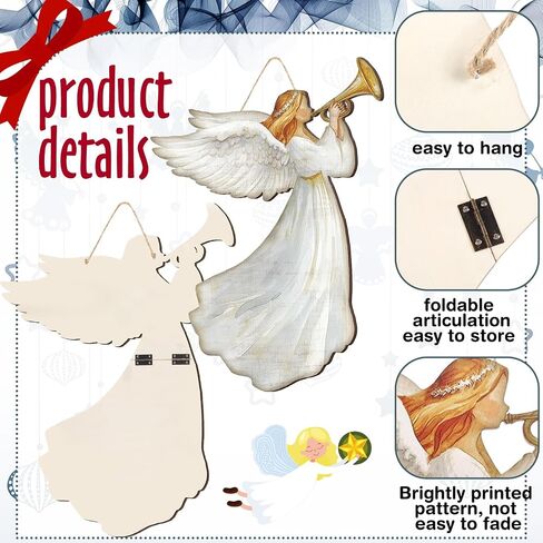 2 Pcs Christmas Angel Hanging Sign Wooden Christmas Welcome Decor Angel Door Sign Christmas Wall Plaque Xmas Angel Decoration for Christmas Fireplace Home Indoor Outdoor Decor 19.7 x 13.8 Inch in Saudi Arabia