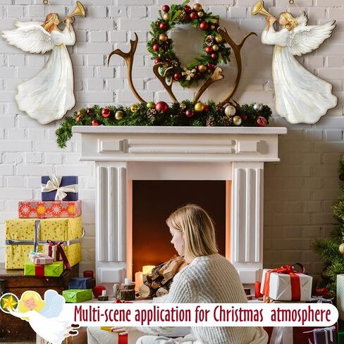 2 Pcs Christmas Angel Hanging Sign Wooden Christmas Welcome Decor Angel Door Sign Christmas Wall Plaque Xmas Angel Decoration for Christmas Fireplace Home Indoor Outdoor Decor 19.7 x 13.8 Inch in Saudi Arabia