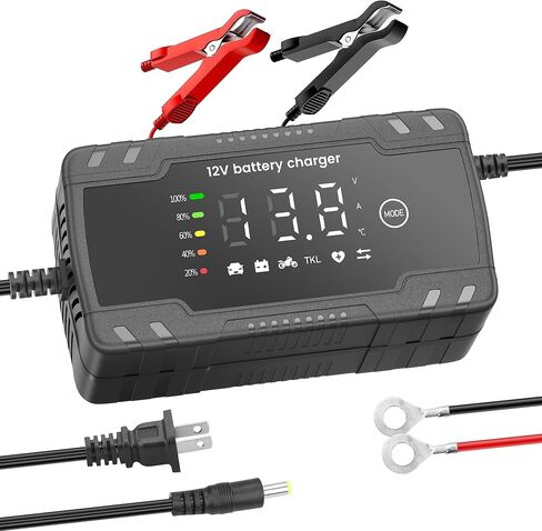 شاحن بطارية 12 فولت 6 أمبير شاحن هزيل ذكي لبطارية السيارة شاحن بطارية سيارة محمول 12 قدم 8 مراحل للحفاظ على بطارية السيارة مع تعويض درجة الحرارة لجزازات العشب ببطارية الرصاص الحمضية in Kuwait