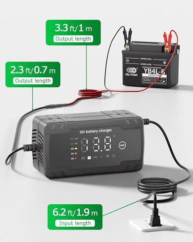 شاحن بطارية 12 فولت 6 أمبير شاحن هزيل ذكي لبطارية السيارة شاحن بطارية سيارة محمول 12 قدم 8 مراحل للحفاظ على بطارية السيارة مع تعويض درجة الحرارة لجزازات العشب ببطارية الرصاص الحمضية in Kuwait