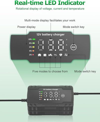 شاحن بطارية 12 فولت 6 أمبير شاحن هزيل ذكي لبطارية السيارة شاحن بطارية سيارة محمول 12 قدم 8 مراحل للحفاظ على بطارية السيارة مع تعويض درجة الحرارة لجزازات العشب ببطارية الرصاص الحمضية in Kuwait