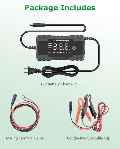 شاحن بطارية 12 فولت 6 أمبير شاحن هزيل ذكي لبطارية السيارة شاحن بطارية سيارة محمول 12 قدم 8 مراحل للحفاظ على بطارية السيارة مع تعويض درجة الحرارة لجزازات العشب ببطارية الرصاص الحمضية in Kuwait