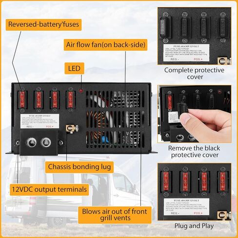 PM4 45A RV Power Converter with Built-in 4 Stage Smart Battery Charger for 110V AC to 12V DC Power Converter, with Adjustable Output of 13.2V to 14.6V, Suitable for Charging in Various Scenarios in Kuwait