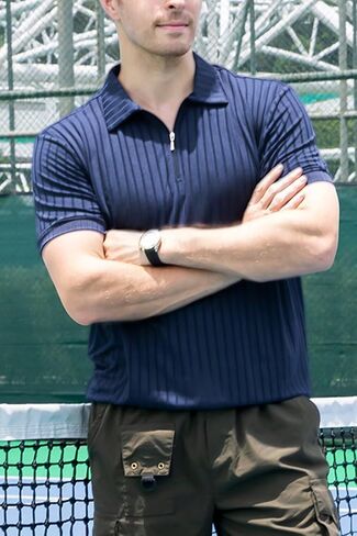 Men's Polo Shirts Short Sleeve T Shirts Ribbed Knit Zipper Polo Shirts Fashion Casual Golf Tee in Saudi Arabia
