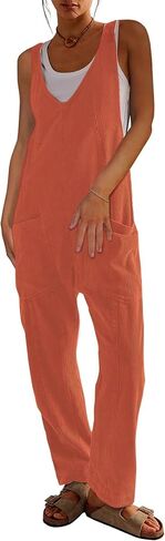 LifeShe Women Corduroy Overalls V Neck Sleeveless Harem Long Pants Jumpsuits Adjustable Strap Baggy Rompers in Saudi Arabia