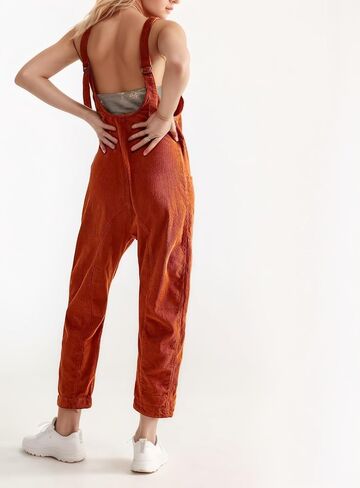 LifeShe Women Corduroy Overalls V Neck Sleeveless Harem Long Pants Jumpsuits Adjustable Strap Baggy Rompers in Saudi Arabia