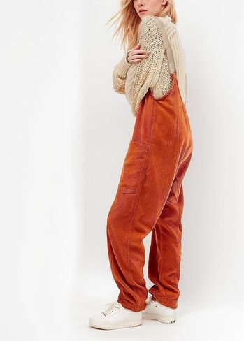 LifeShe Women Corduroy Overalls V Neck Sleeveless Harem Long Pants Jumpsuits Adjustable Strap Baggy Rompers in Saudi Arabia