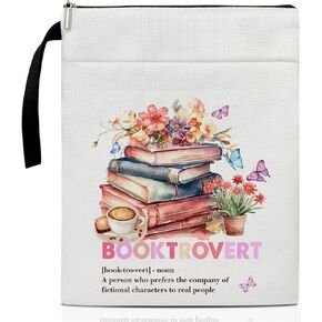 Booktrovert Inspirational Gifts Book Cover, Book Sleeve with Zipper, Floral Butterfly Book Pouch Kindle Protector Sleeve, Book Sleeve for Book Lovers Gifts for Women Librarian Bookworm Bookish -16
