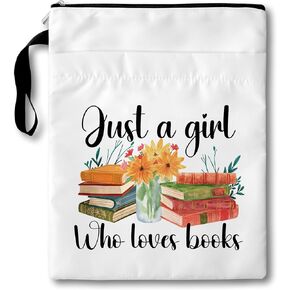 Just A Women Who Loves Books and Coffee Book Club Gifts Bag, Book Sleeves with Zipper, 11x9 Inch Washable Book Covers for Paperbacks, Book Cover Bag Gifts for Women Bibliophile Reader Bookish, A012