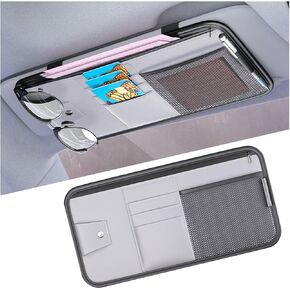 Mandark Car Sun Visor Organizer, PU Leather Vehicle Storage Pouch Holder with Multi-Pocket Zipper, Auto Interior Accessories for Sunglass Pen Document, Universal for SUV, Sedan, Truck (Gray) in Kuwait