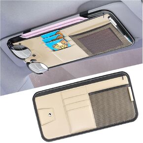 Mandark Car Sun Visor Organizer, PU Leather Vehicle Storage Pouch Holder with Multi-Pocket Zipper, Auto Interior Accessories for Sunglass Pen Document, Universal for SUV, Sedan, Truck (Gray)
