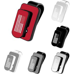Car Visor Sunglasses Holder, Multifunctional US Flag Metal Car Hanger for Glasses and Tickets, Universal Car Personalized Extended Organizer Eyeglass Clip, Car Accessories (Black+Red)