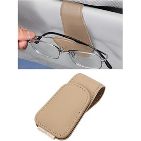 Ziciner Sunglasses Holder for Car Visor, Auto Magnetic Leather Eyeglass Hanger Clip, Vehicles Universal Ticket Card Storage Clip Glasses Mount (Black)