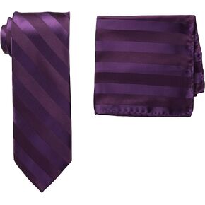 Stacy Adams Men's Tall Plus Solid Woven Formal Stripe Tie Set Extra Long, Purple, One Size