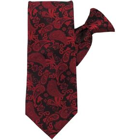 Jacob Alexander Men's Paisley Pre-Tied Clip-On Neck Tie - Red