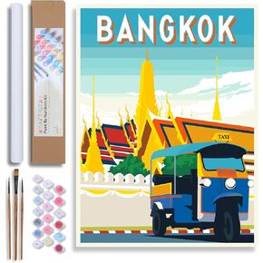 DIY Paint by Numbers Kit for Adults Canvas Beginner - 16" x 20" Country Painting with 3 Premium Paint Brushes, Acrylic Paint, Art Craft Kit, Easy Home Decor (Mexico)