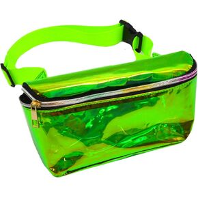 حقيبة خصر رياضية لامعة من Goclothod Holographic Fanny Pack معدنية لامعة للسفر وحقيبة رياضية باللون الأخضر