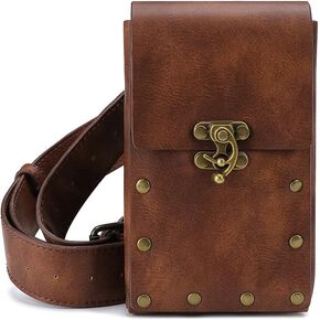 Steampunk Hiking Waist Bag Dark Brown Women's Multifunction Fashion Trumpet Postman Messenger Bag Men Belt Bag Mobile Phone Outdoor Bag (Brown)