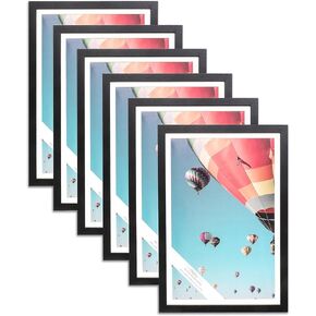 The Display Guys - إطارات صور خشبية سوداء مقاس 11 × 14 من سلسلة V-Series منخفضة المستوى - 8 × 10 حصيرة - زجاج شبكي - حائط