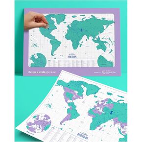 Luckies Scratch Map Neon | Travel Map & Scratch Off World Map | Scratch Map | World Map Scratch Off Map | Travel Map To Scratch Off Travels | World Map Scratch Off | Ideal Travel Gifts | Green