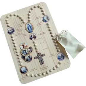 Wooden Rosary Board Pray Board，Mysteries Prayer Card，Wooden Rosary Board ， for Family Prayer with 54 Rosary Beads and Colorful Card Inspired Round Puzzle Rosary(Color a)
