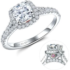Moissanite Engagement Ring, D Color VVS1 Clarity, 1.2-1.7CT, 925 Sterling Silver with 18K White Gold Plated, Cushion/Heart/Oval/Princess Cut Promise Rings for Women